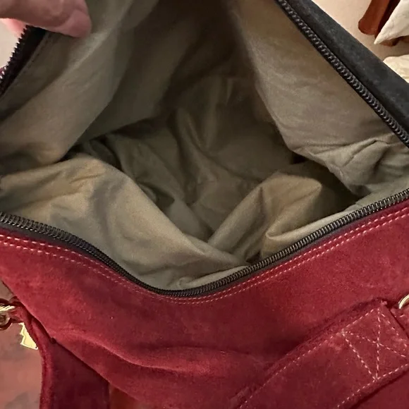 LE SOLIM Classic Italian Suede Burgundy Black Suede Hand/Crossbody Bag Vintage - Picture 10 of 10